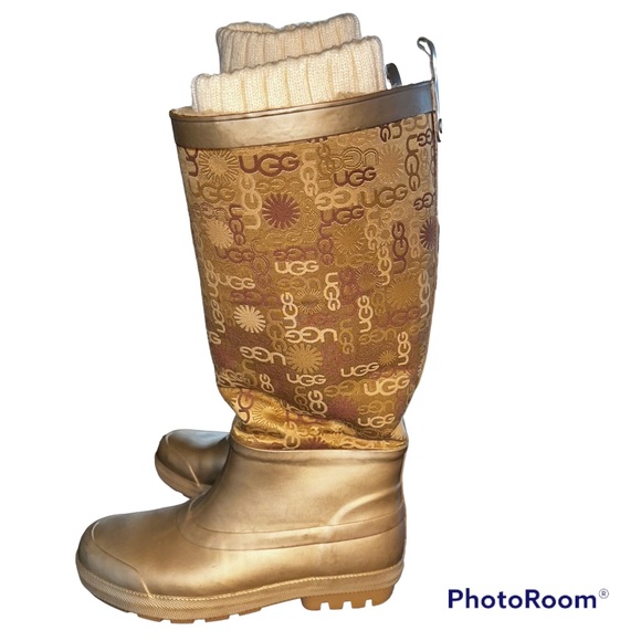 UGG Shoes Ugg Wallingford Gold Logorain Boots Tall 9 Poshmark